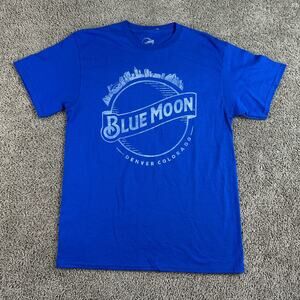 Blue Moon Shirt Mens Medium Blue White Belgian White Short Sleeve Beer